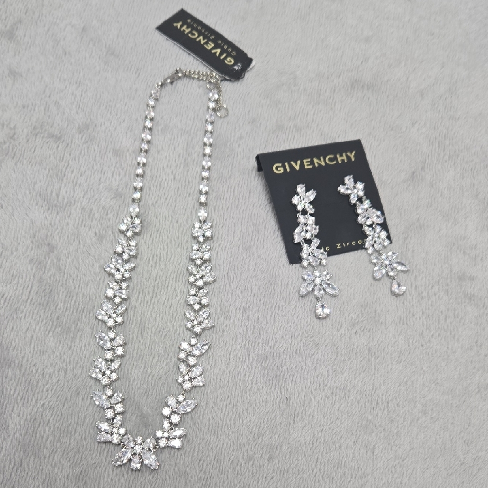 Givenchy Silver Floral Necklace and Earring Set